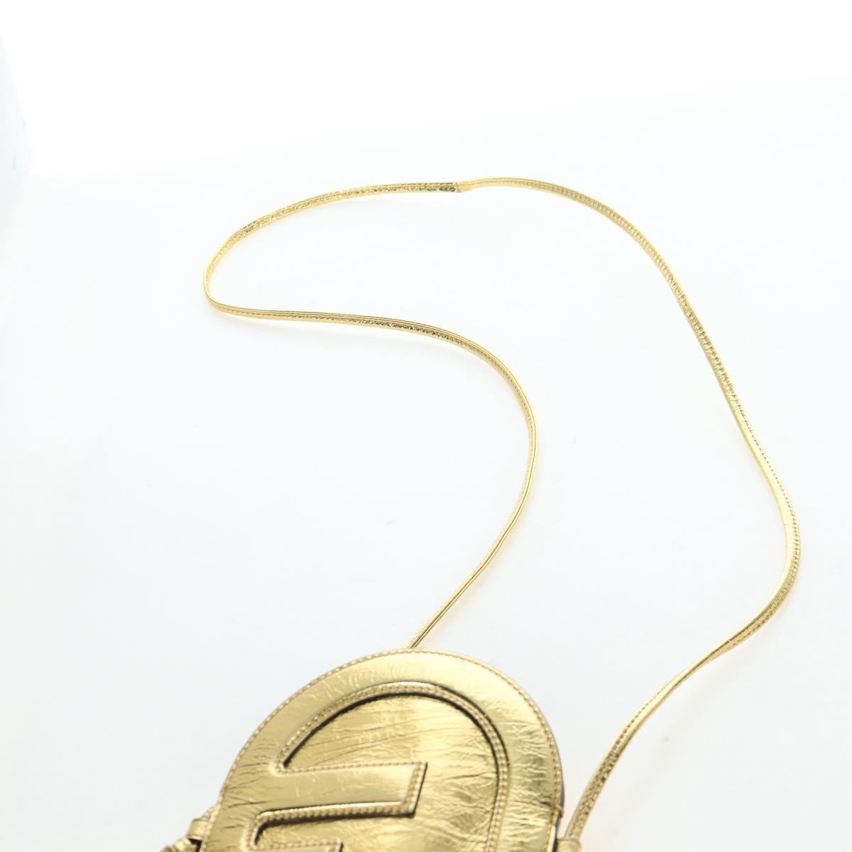 FENDI Shoulder Pouch Leather Gold Auth 206841M