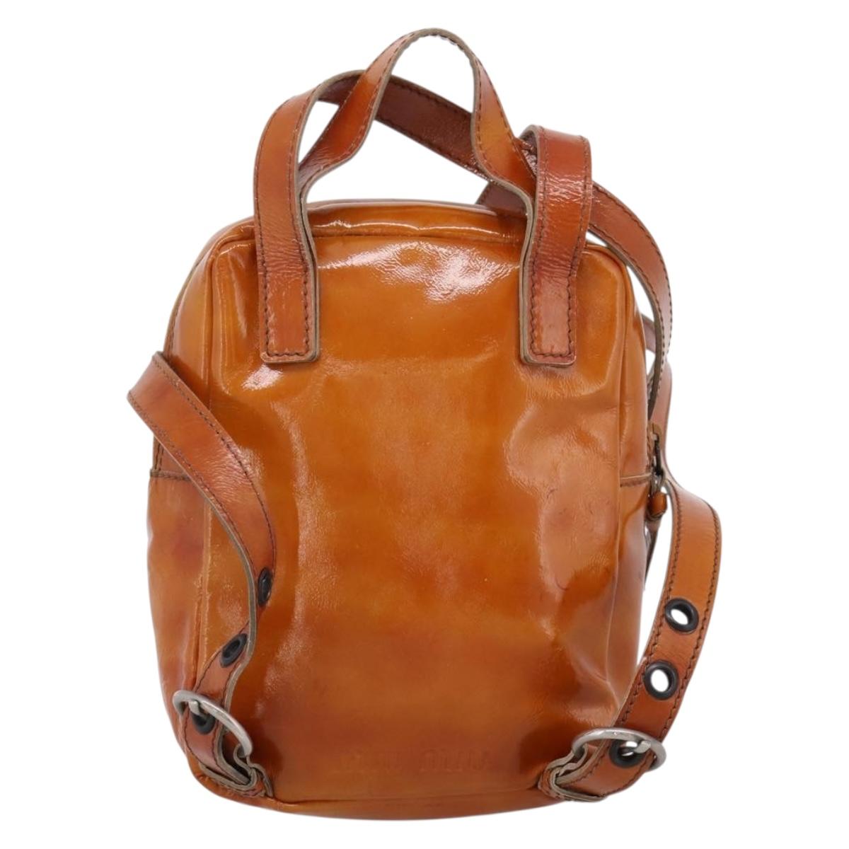 Miu Miu Backpack Patent Leather Brown Silver Auth 206864