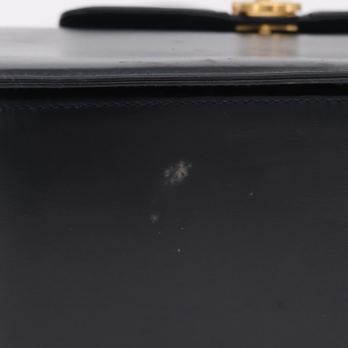 GUCCI Shoulder Bag Leather Navy Gold Auth 206895