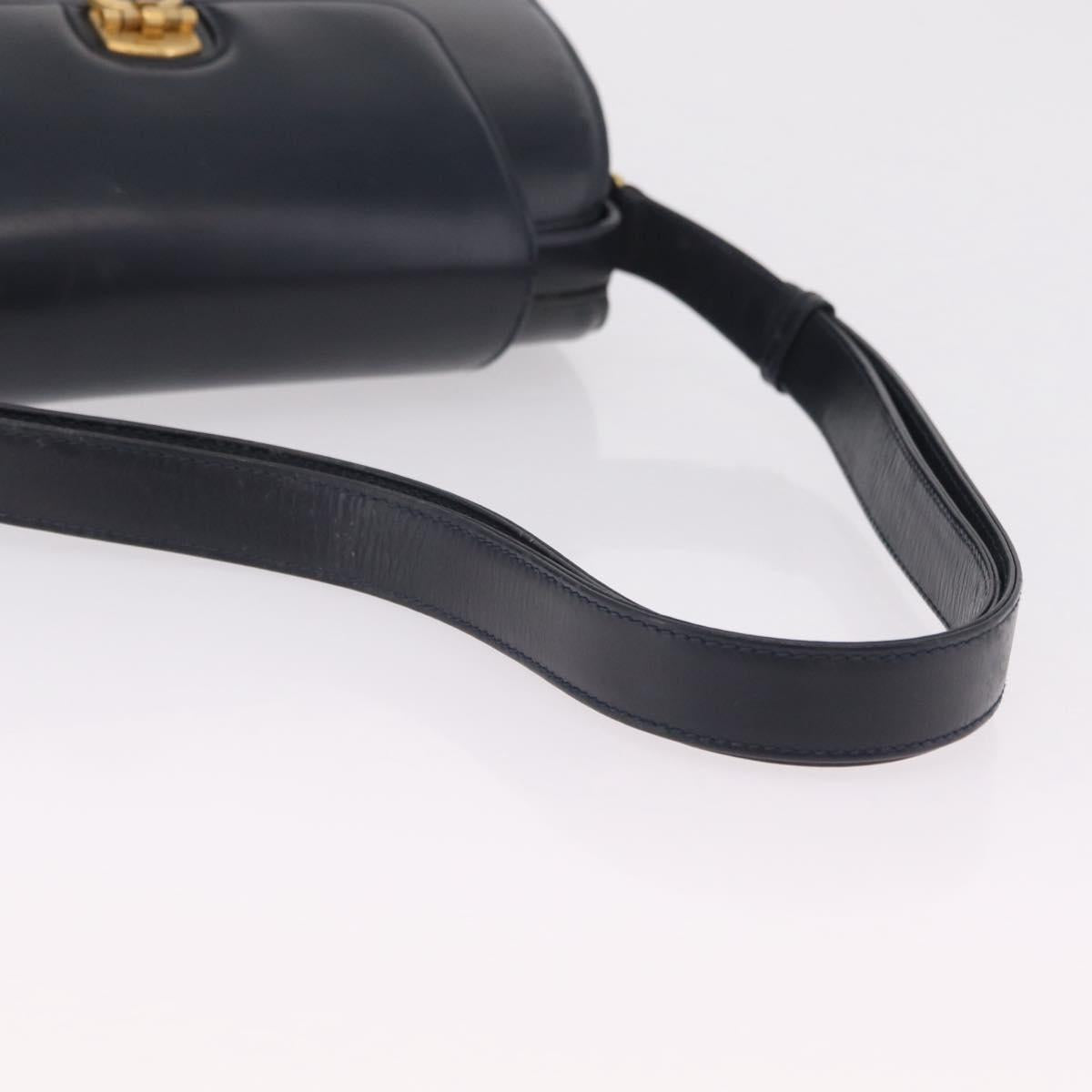 GUCCI Shoulder Bag Leather Navy Gold Auth 206895