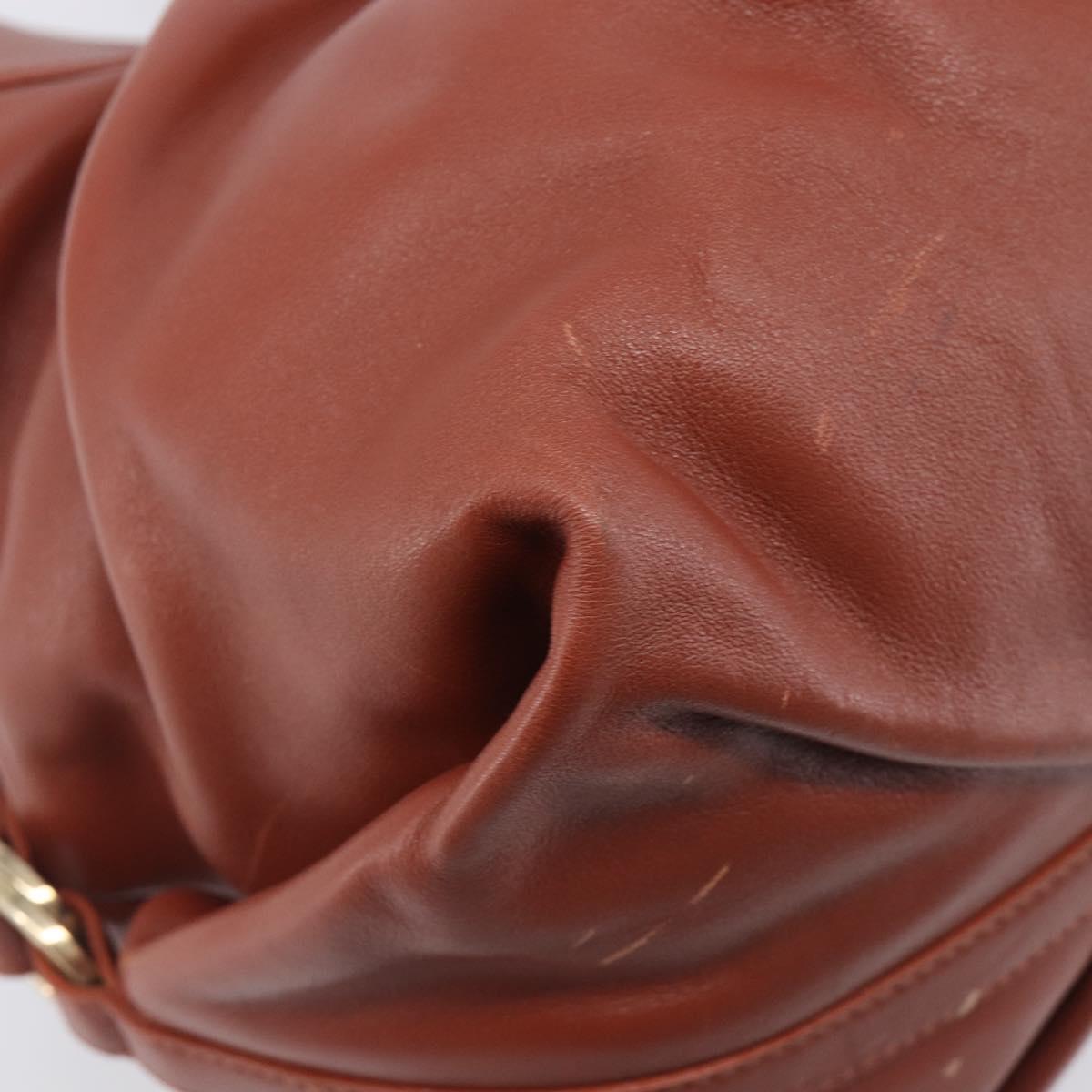 BVLGARI Chandra Hand Bag Leather Brown Gold Auth 206932