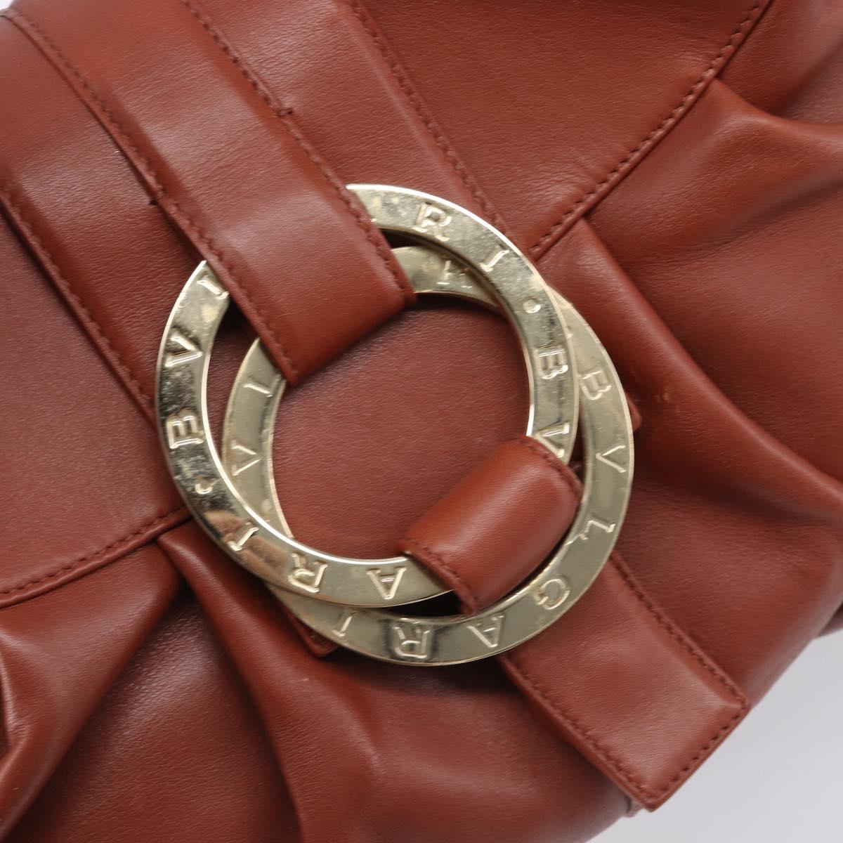 BVLGARI Chandra Hand Bag Leather Brown Gold Auth 206932