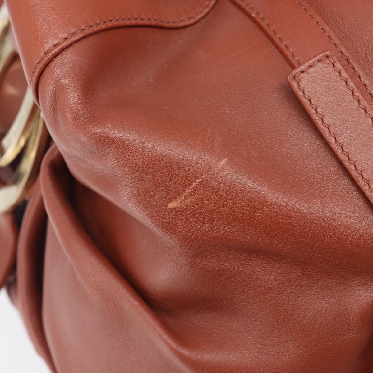 BVLGARI Chandra Hand Bag Leather Brown Gold Auth 206932