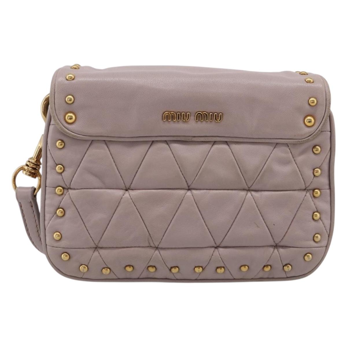 Miu Miu Shoulder Bag Leather Pink Gold Auth 206967A