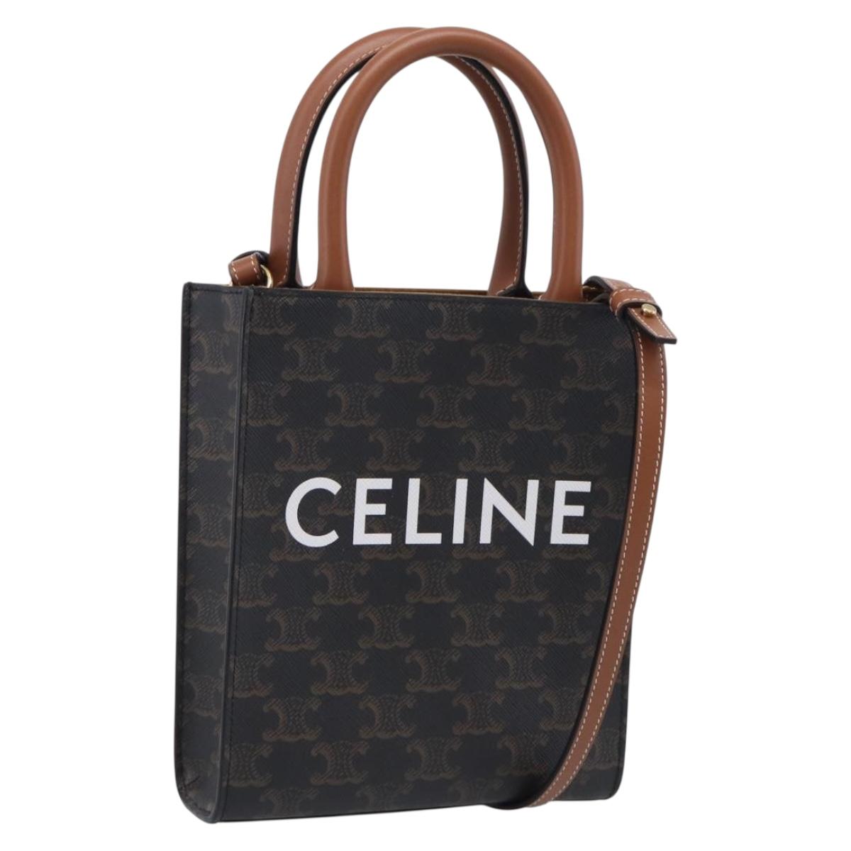 CELINE Triomphe Vertical Cabas XS Hand Bag PVC 2way Black Gold Auth 206968V