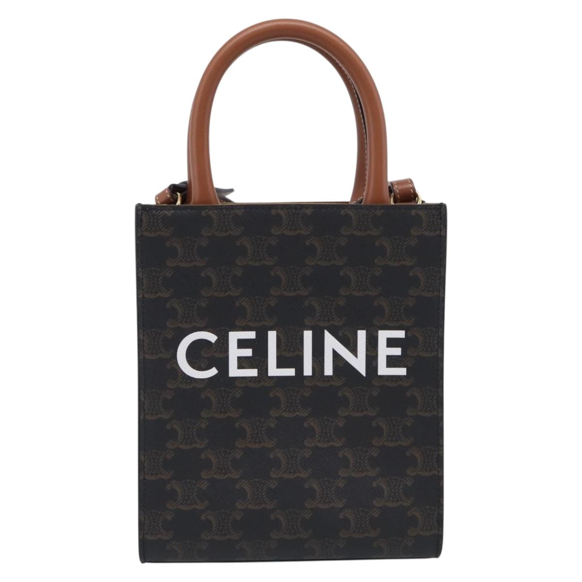 CELINE Triomphe Vertical Cabas XS Hand Bag PVC 2way Black Gold Auth 206968V
