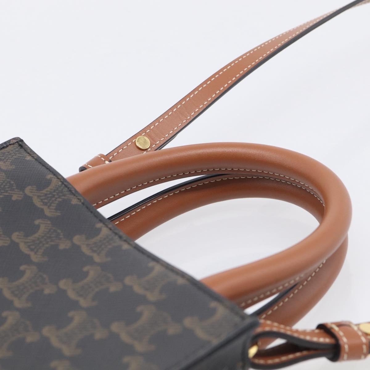CELINE Triomphe Vertical Cabas XS Hand Bag PVC 2way Black Gold Auth 206968V