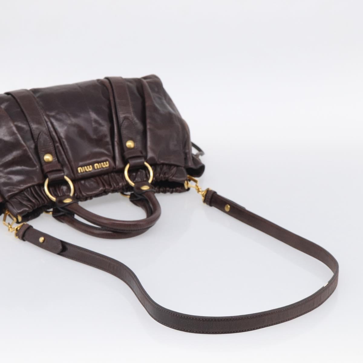 Miu Miu Matelasse Hand Bag Vitellolux 2way Dark Brown Gold Auth 206970V