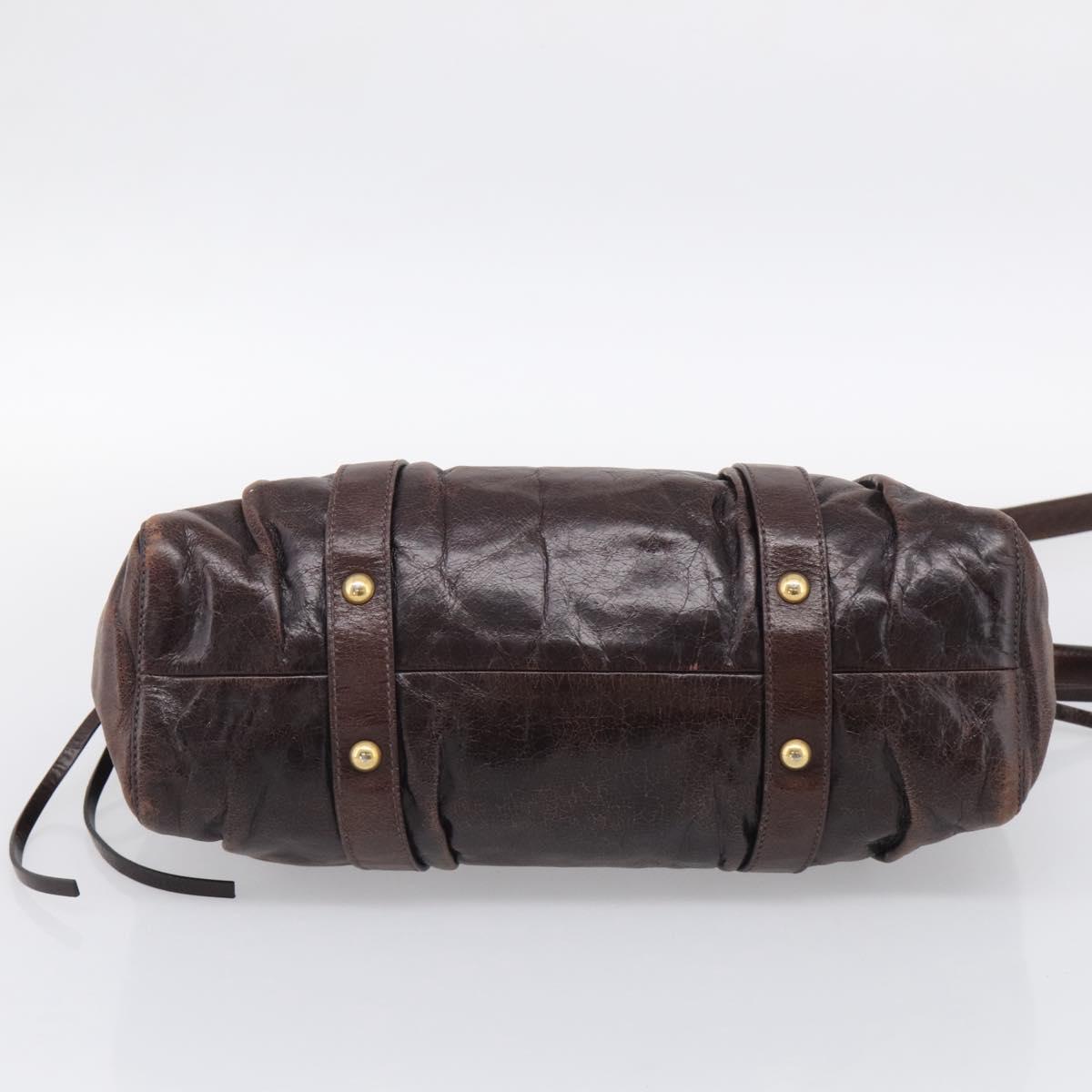 Miu Miu Matelasse Hand Bag Vitellolux 2way Dark Brown Gold Auth 206970V