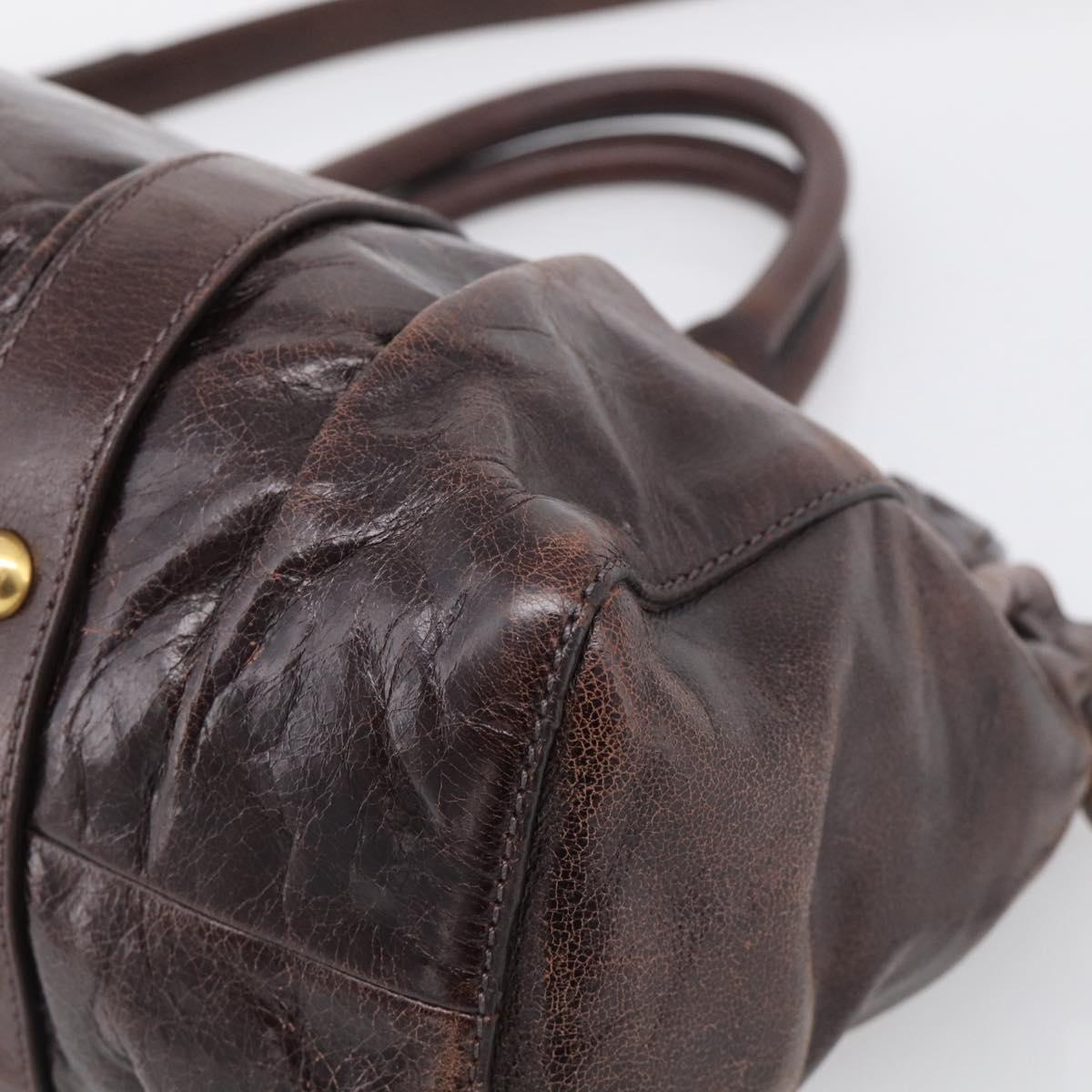 Miu Miu Matelasse Hand Bag Vitellolux 2way Dark Brown Gold Auth 206970V