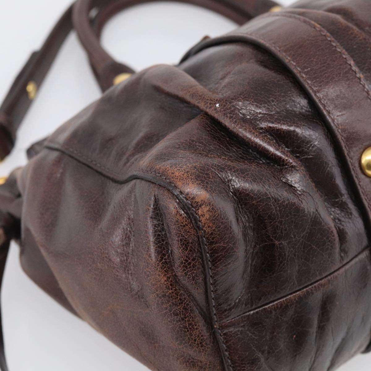 Miu Miu Matelasse Hand Bag Vitellolux 2way Dark Brown Gold Auth 206970V
