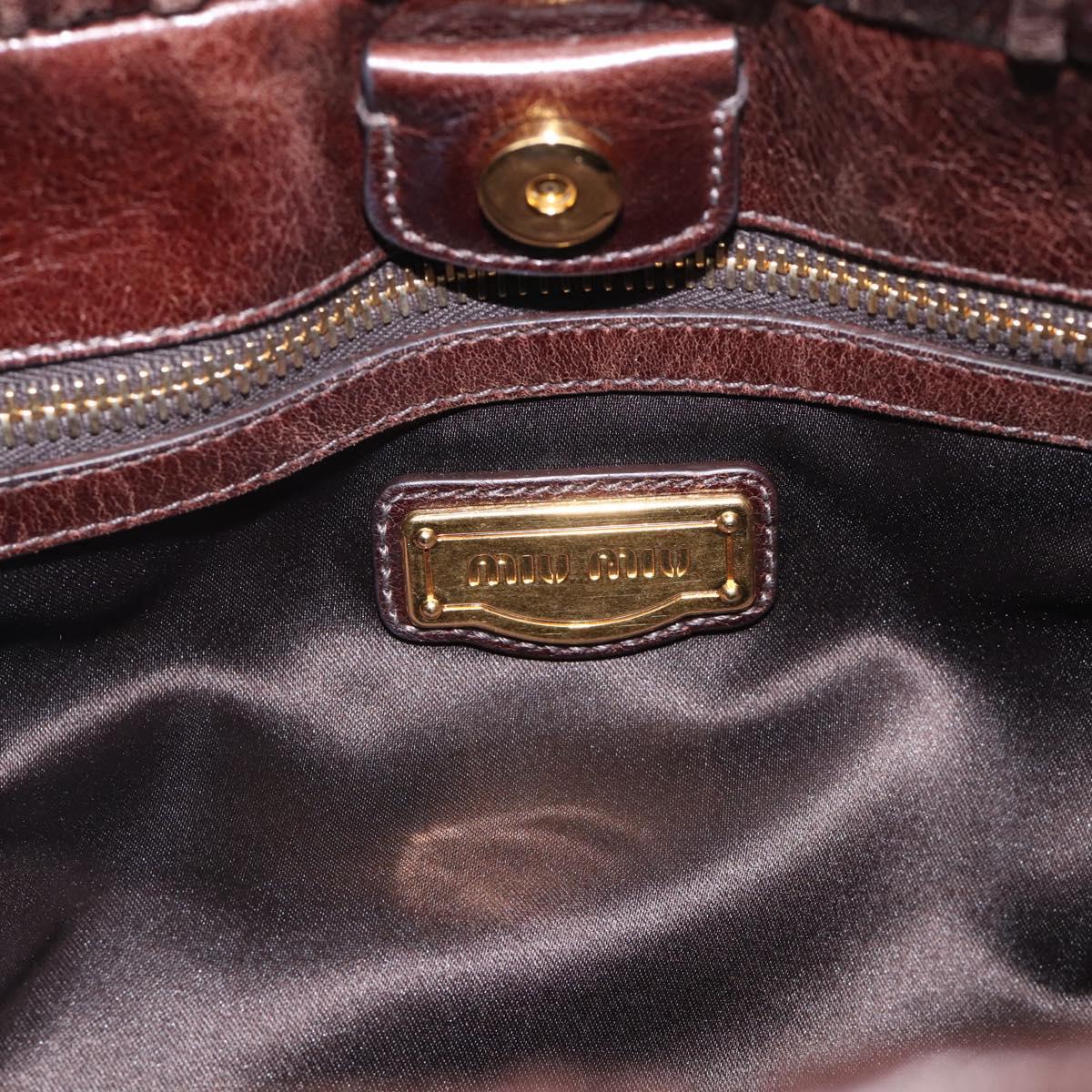 Miu Miu Matelasse Hand Bag Vitellolux 2way Dark Brown Gold Auth 206970V