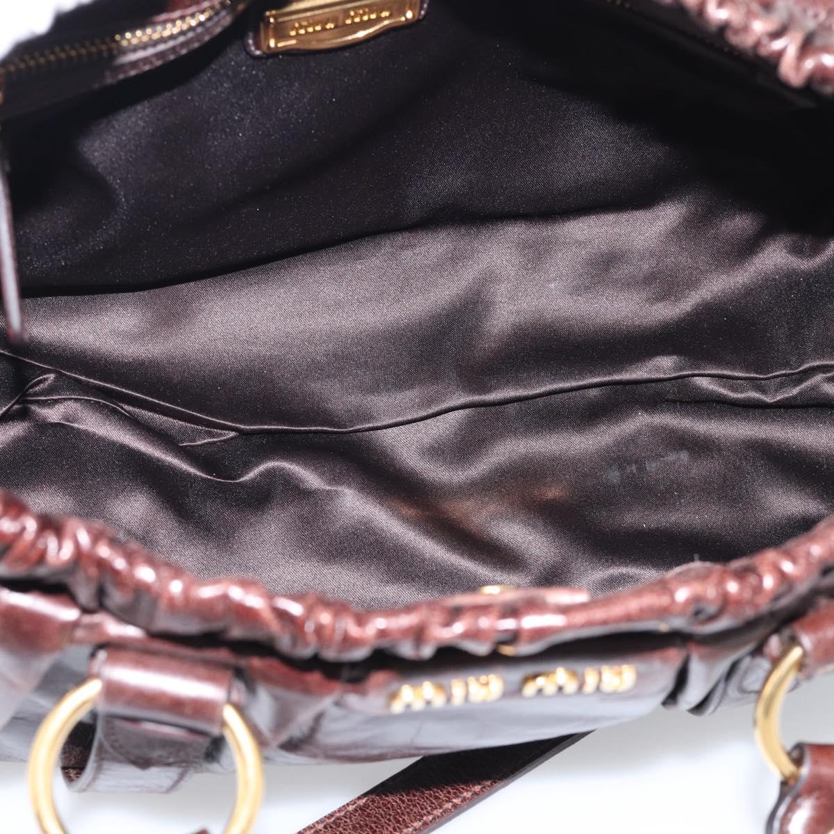 Miu Miu Matelasse Hand Bag Vitellolux 2way Dark Brown Gold Auth 206970V