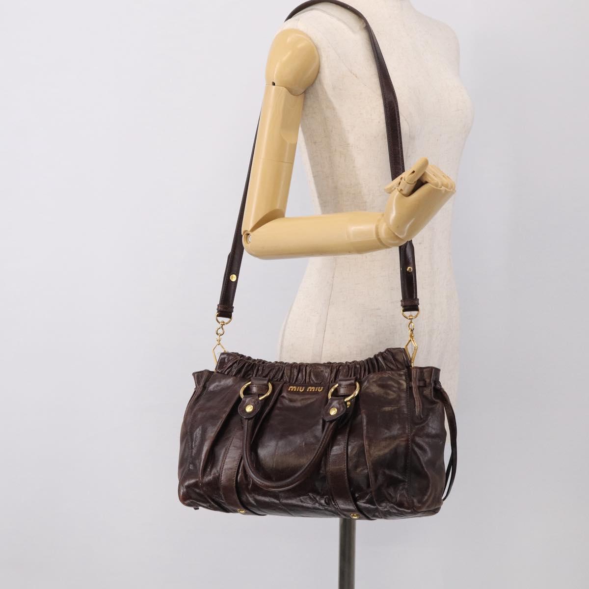 Miu Miu Matelasse Hand Bag Vitellolux 2way Dark Brown Gold Auth 206970V