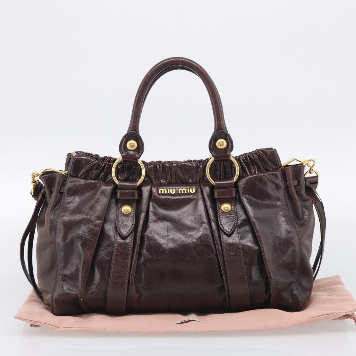 Miu Miu Matelasse Hand Bag Vitellolux 2way Dark Brown Gold Auth 206970V
