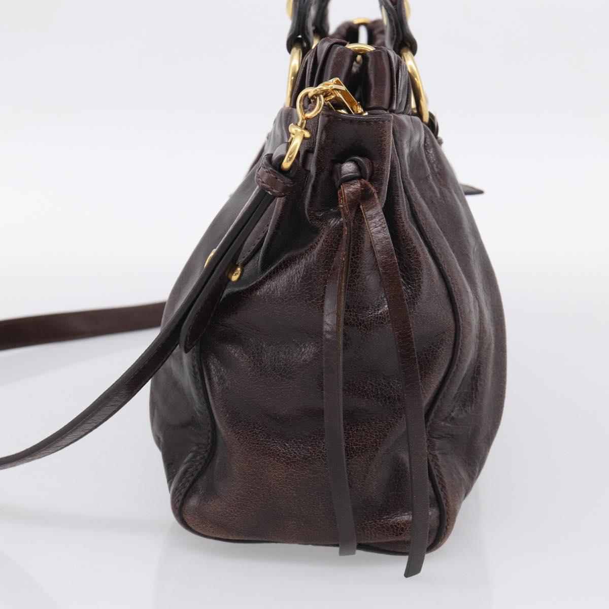 Miu Miu Matelasse Hand Bag Vitellolux 2way Dark Brown Gold Auth 206970V