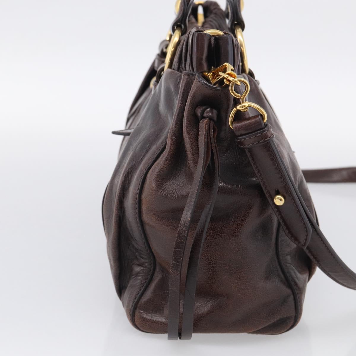Miu Miu Matelasse Hand Bag Vitellolux 2way Dark Brown Gold Auth 206970V