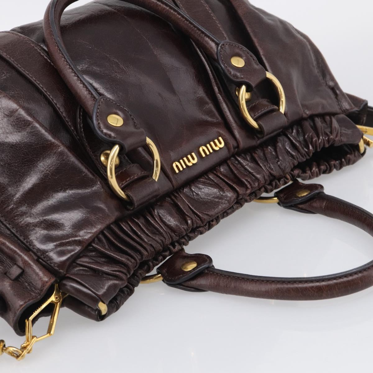 Miu Miu Matelasse Hand Bag Vitellolux 2way Dark Brown Gold Auth 206970V