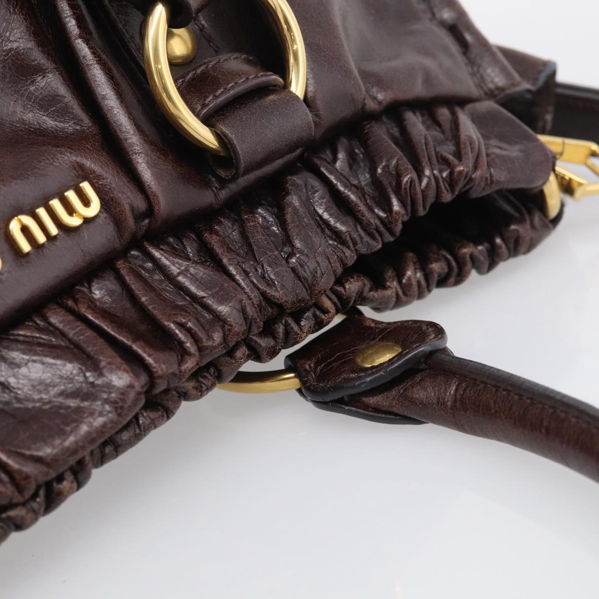 Miu Miu Matelasse Hand Bag Vitellolux 2way Dark Brown Gold Auth 206970V