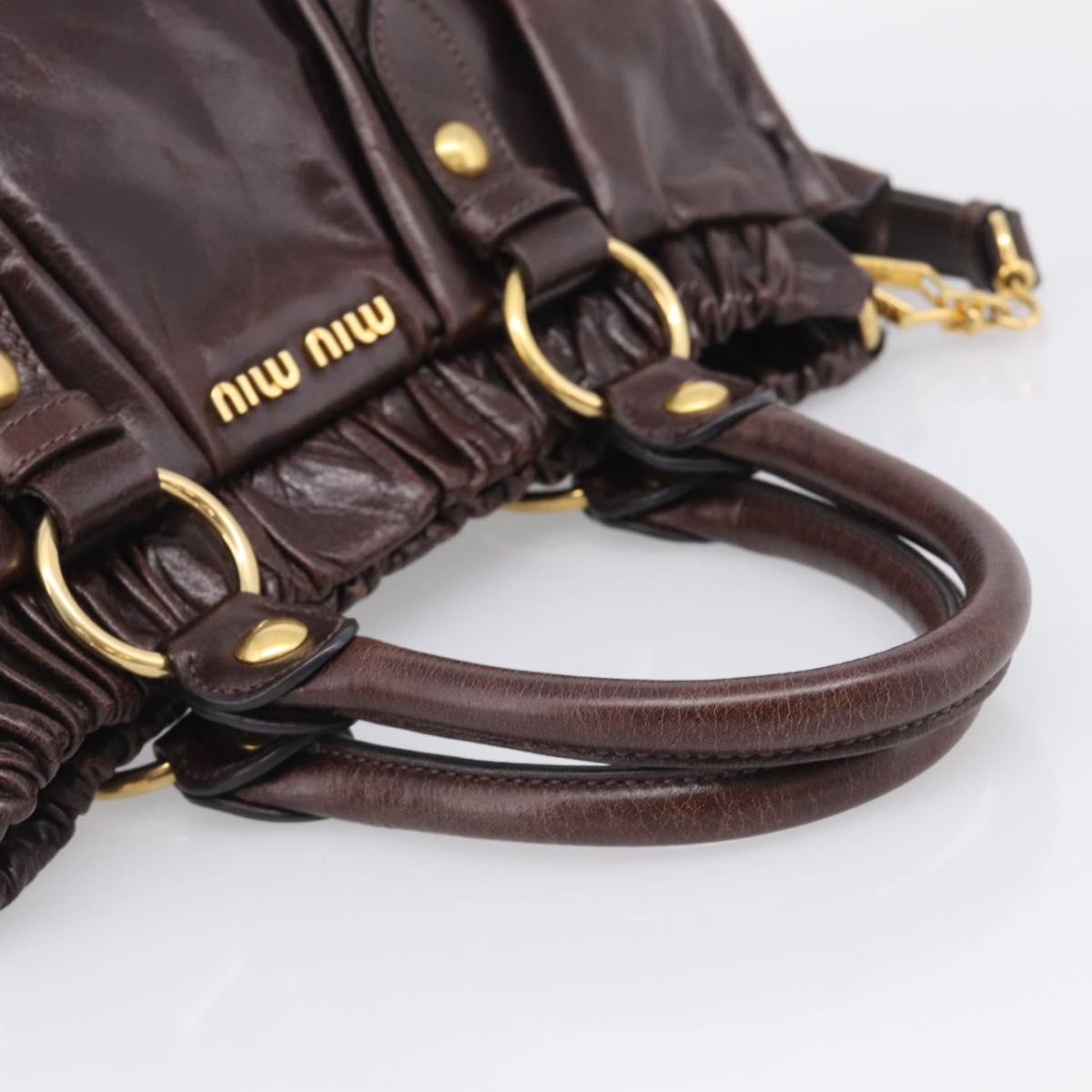 Miu Miu Matelasse Hand Bag Vitellolux 2way Dark Brown Gold Auth 206970V