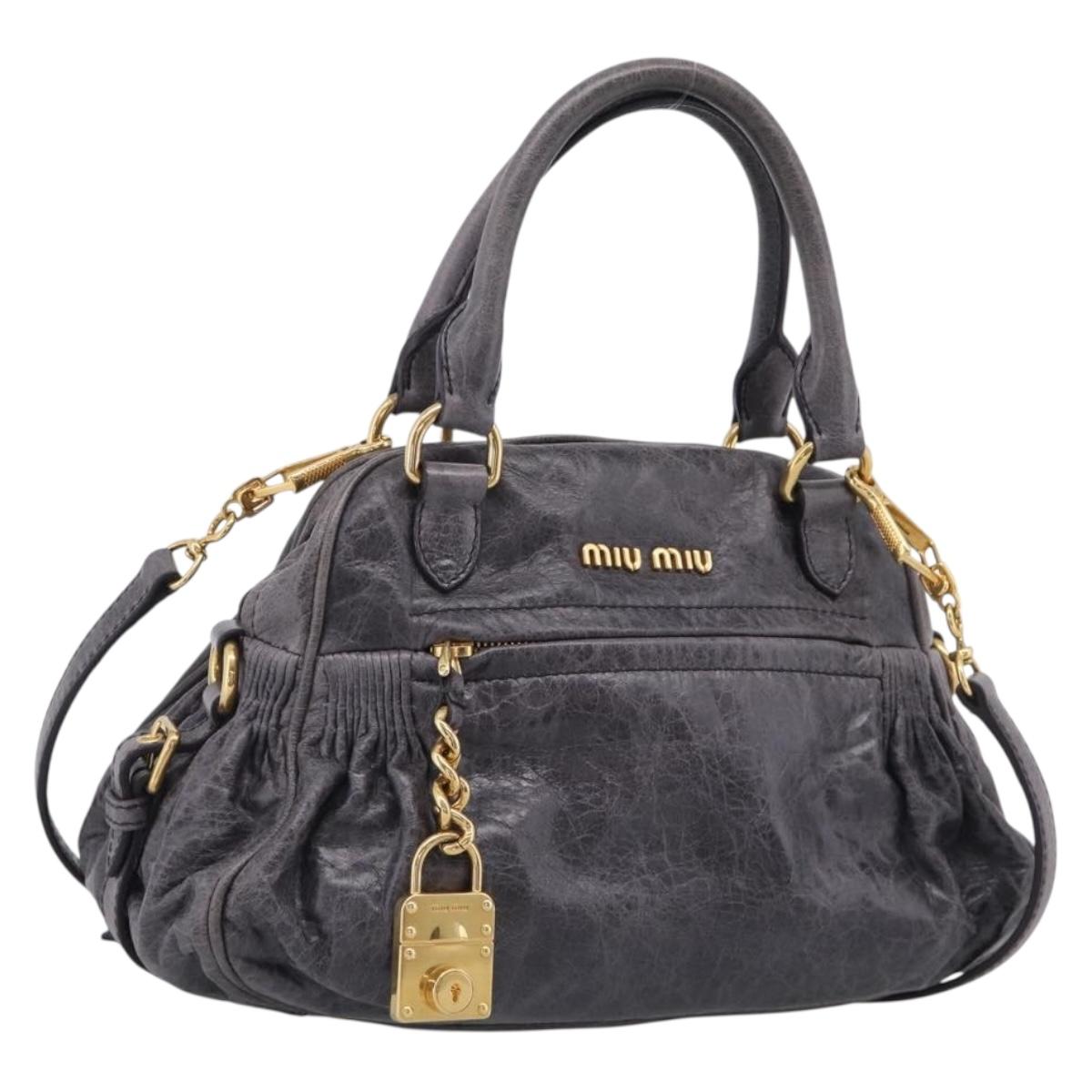 Miu Miu Matelasse Hand Bag Vitellolux 2way Purple Gold Auth 206971A