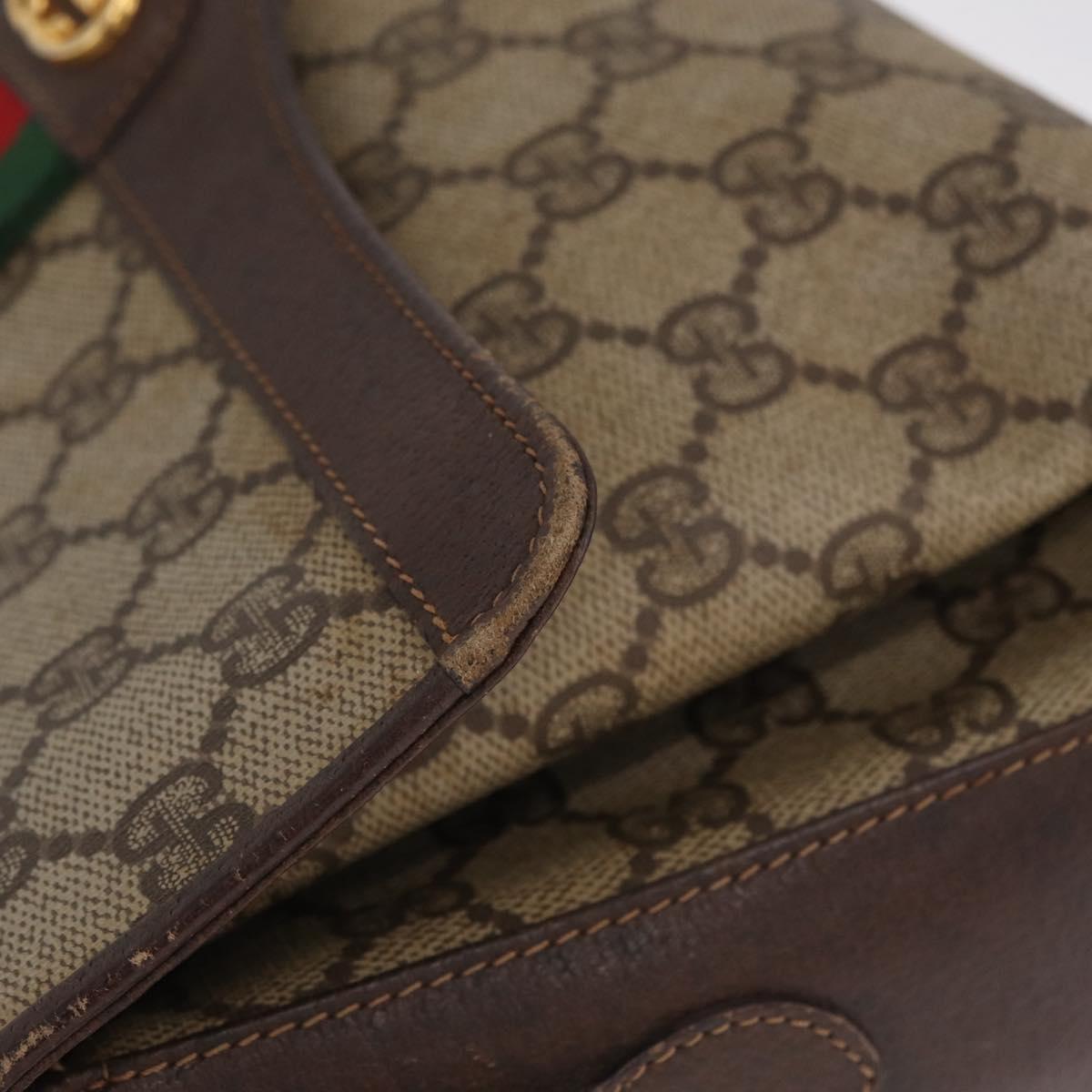 GUCCI GG Supreme Web Sherry Line Bag PVC Beige Gold 904 02 084 Auth 206972