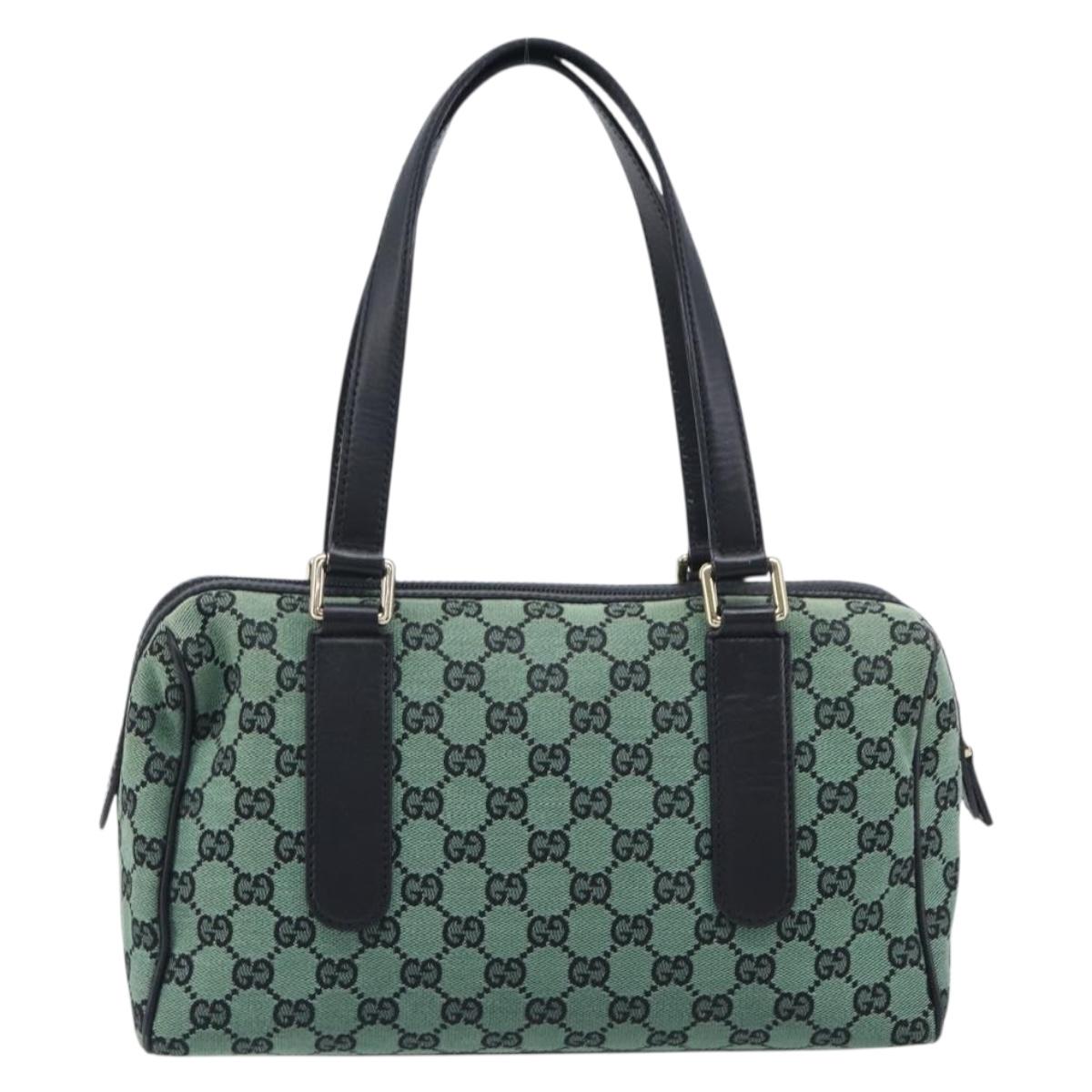 GUCCI GG Canvas Hand Bag Green Gold 257289 Auth 206973A