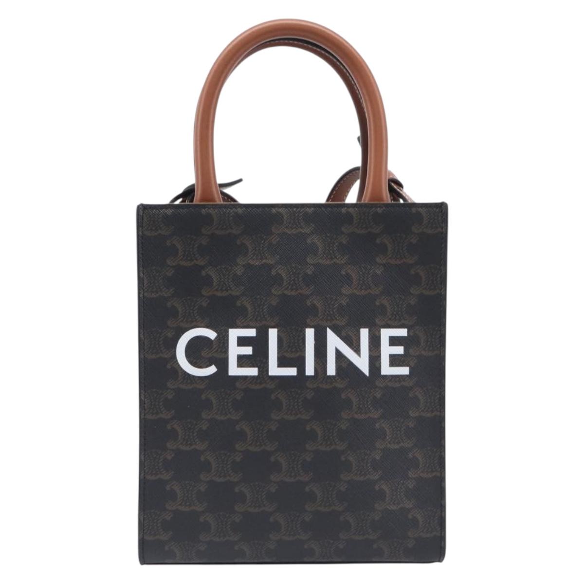 CELINE Macadam Canvas Vertical Caba XS Bag PVC Leather 2way Black Auth 206978M