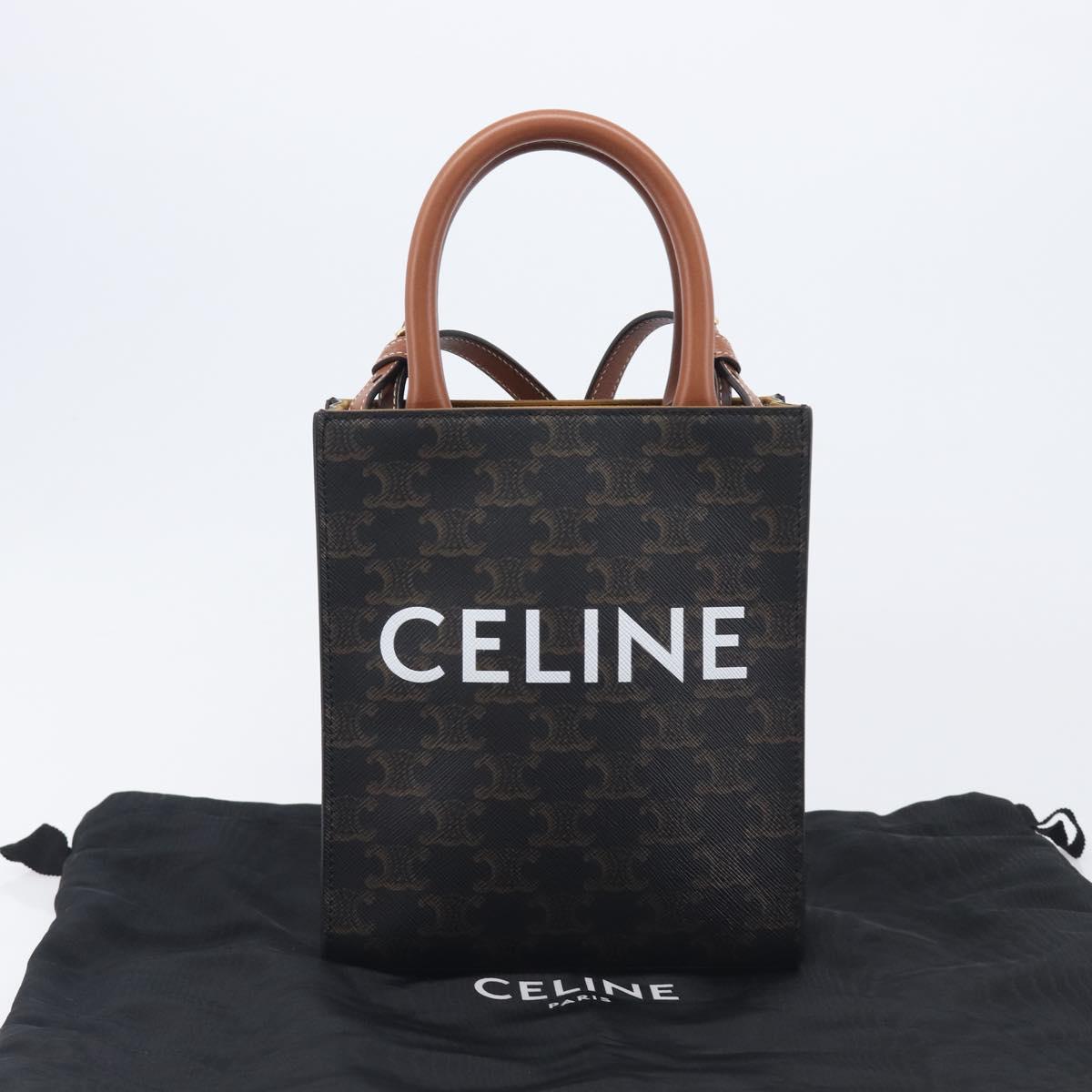 CELINE Macadam Canvas Vertical Caba XS Bag PVC Leather 2way Black Auth 206978M