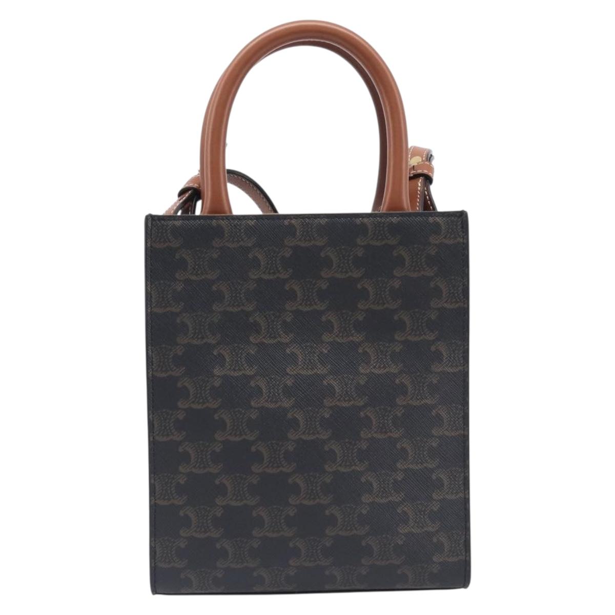 CELINE Macadam Canvas Vertical Caba XS Bag PVC Leather 2way Black Auth 206978M