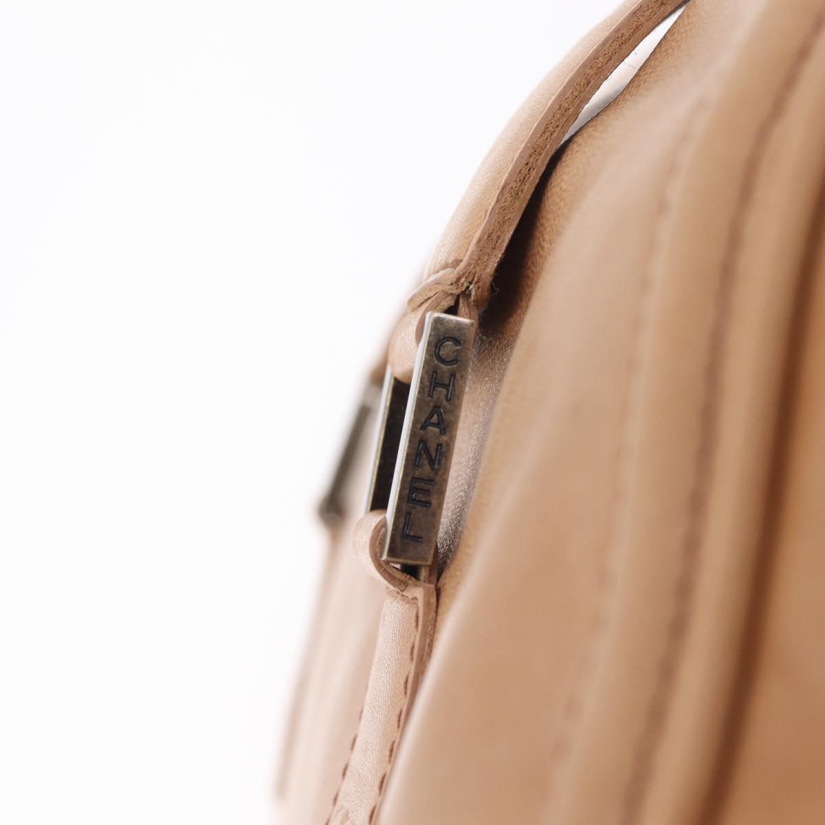 CHANEL COCO Mark Boston Bag Leather Beige Silver CC Auth 207005