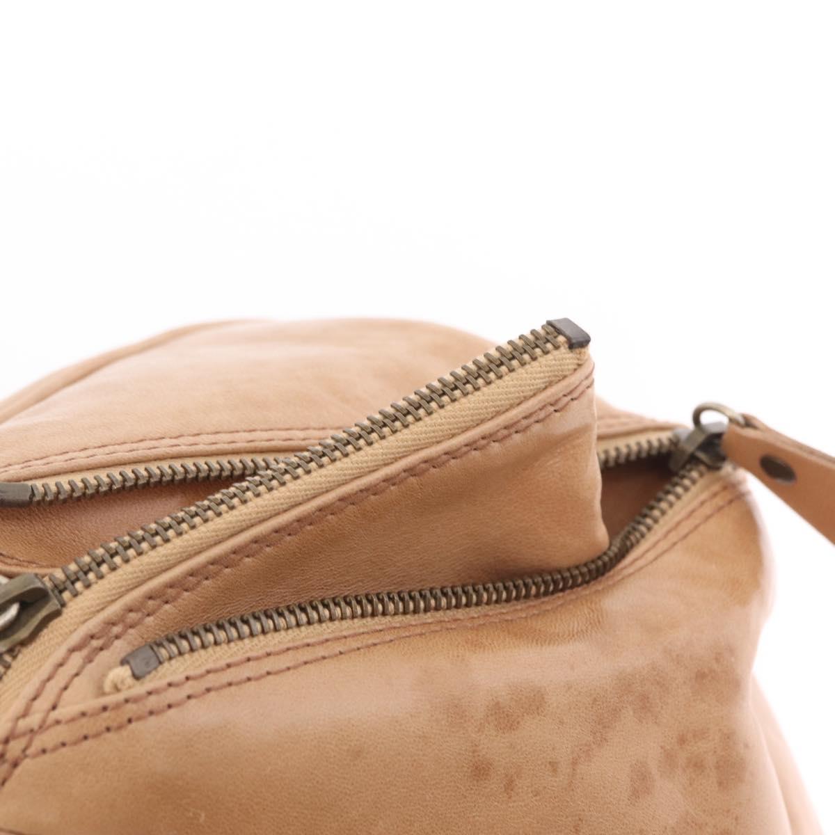 CHANEL COCO Mark Boston Bag Leather Beige Silver CC Auth 207005