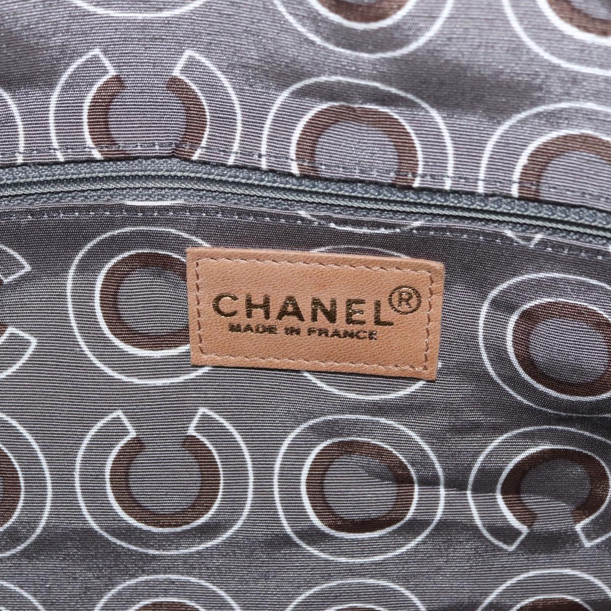CHANEL COCO Mark Boston Bag Leather Beige Silver CC Auth 207005