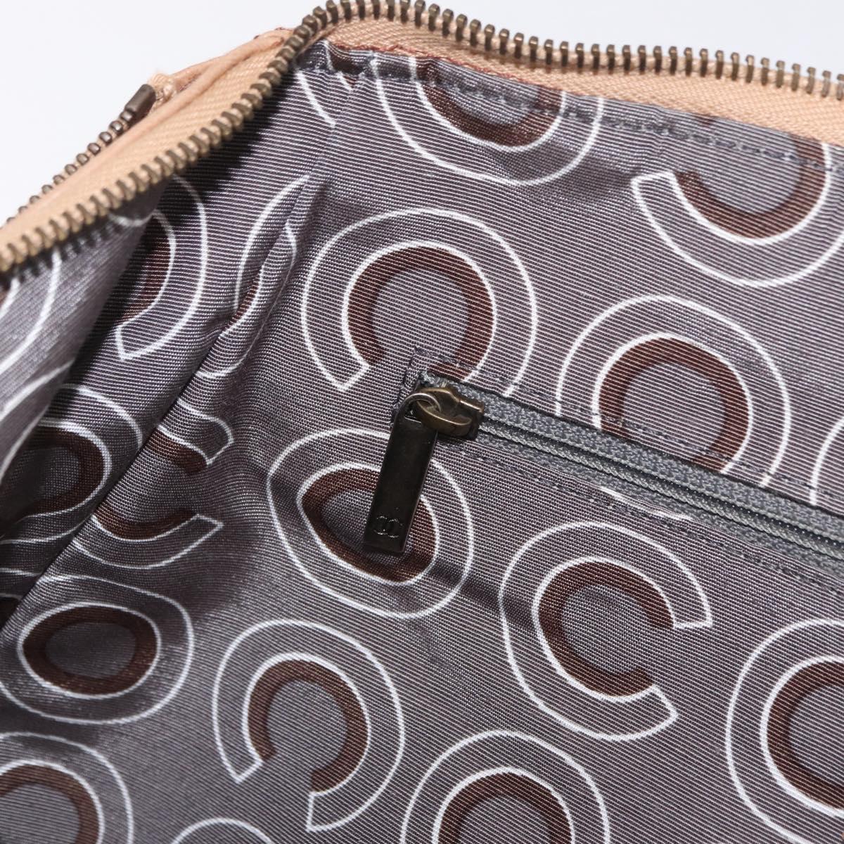 CHANEL COCO Mark Boston Bag Leather Beige Silver CC Auth 207005