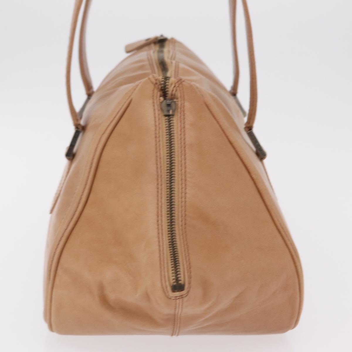 CHANEL COCO Mark Boston Bag Leather Beige Silver CC Auth 207005