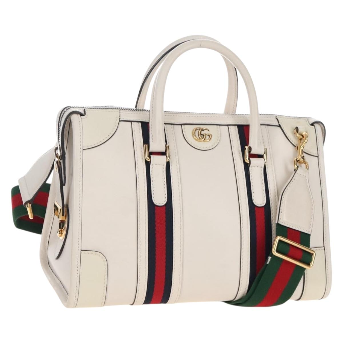 GUCCI Ophdia GG Sherry Line Hand Bag Leather 2way White Gold 715666 Auth 207006V