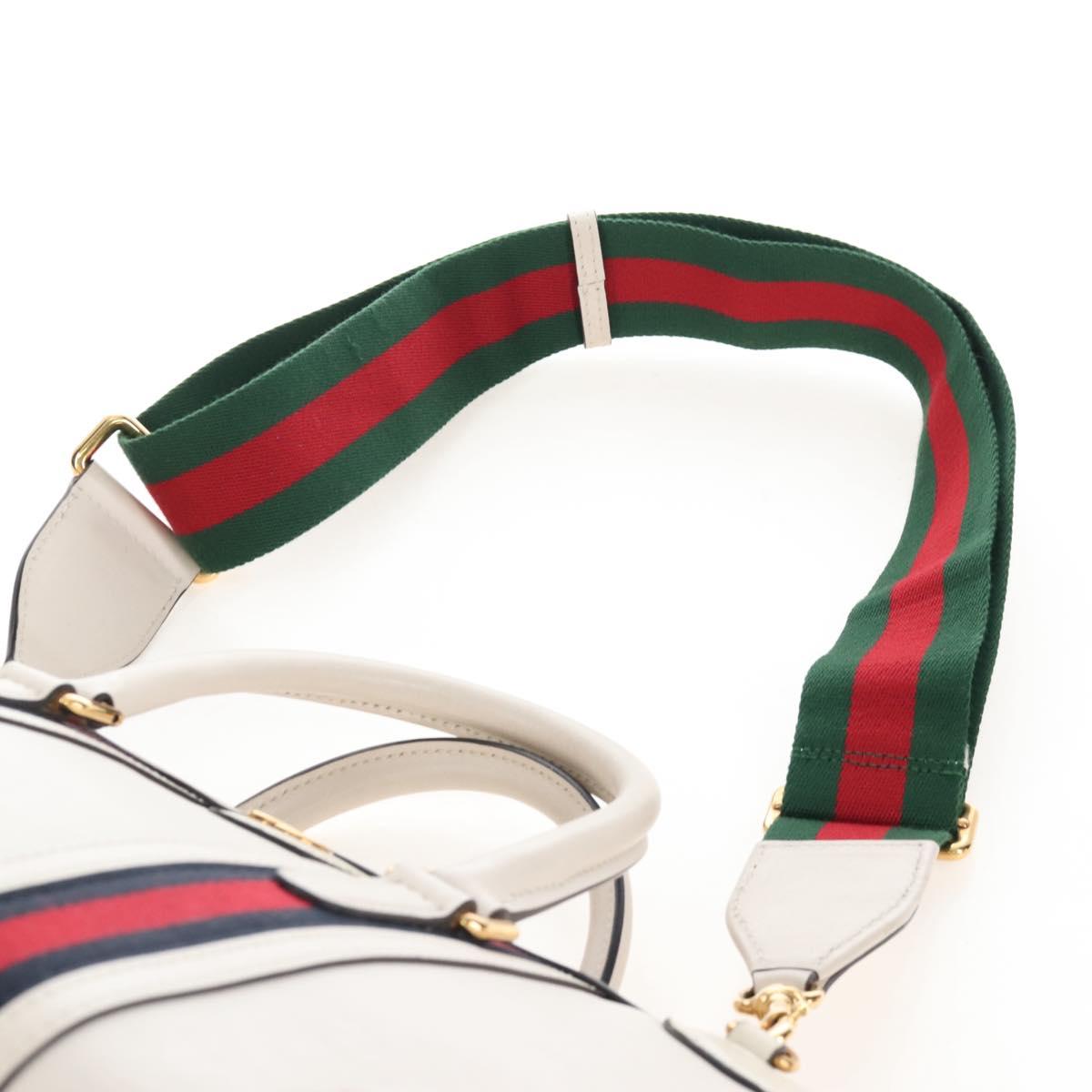 GUCCI Ophdia GG Sherry Line Hand Bag Leather 2way White Gold 715666 Auth 207006V