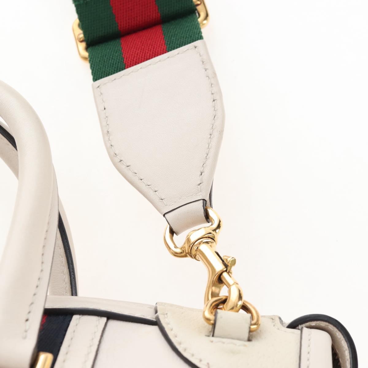 GUCCI Ophdia GG Sherry Line Hand Bag Leather 2way White Gold 715666 Auth 207006V