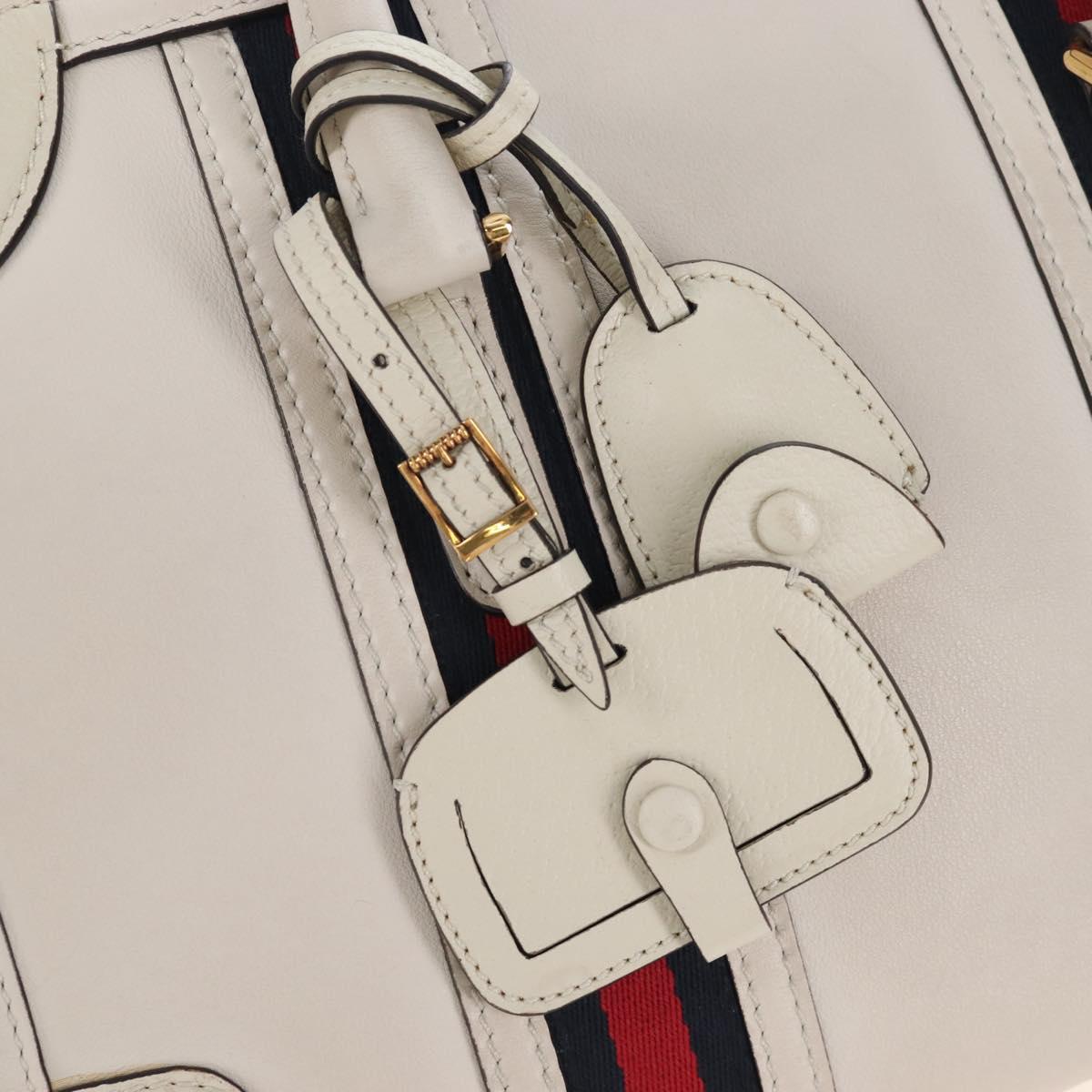 GUCCI Ophdia GG Sherry Line Hand Bag Leather 2way White Gold 715666 Auth 207006V