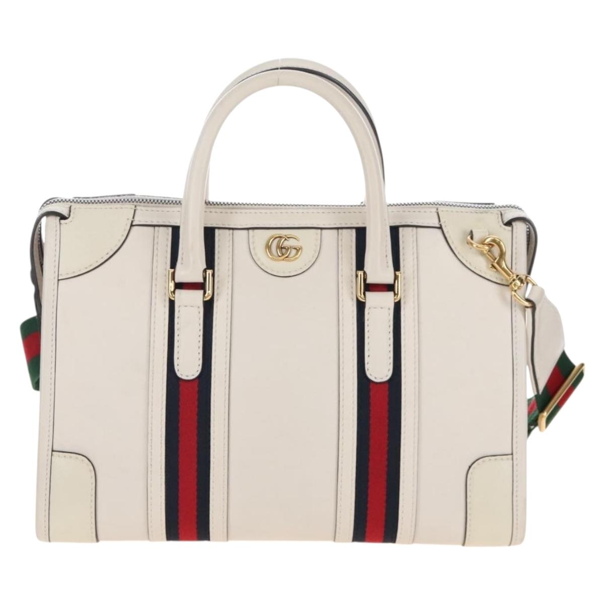 GUCCI Ophdia GG Sherry Line Hand Bag Leather 2way White Gold 715666 Auth 207006V