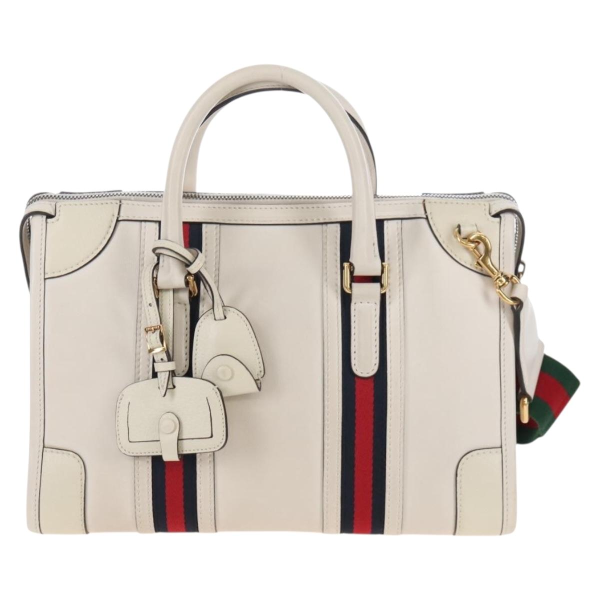 GUCCI Ophdia GG Sherry Line Hand Bag Leather 2way White Gold 715666 Auth 207006V