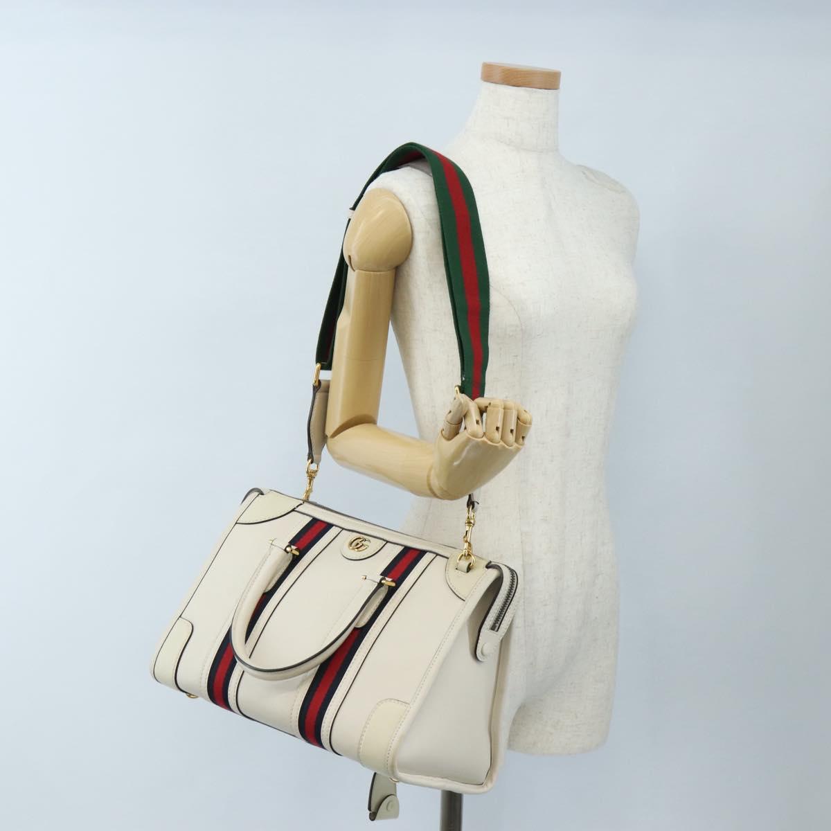 GUCCI Ophdia GG Sherry Line Hand Bag Leather 2way White Gold 715666 Auth 207006V
