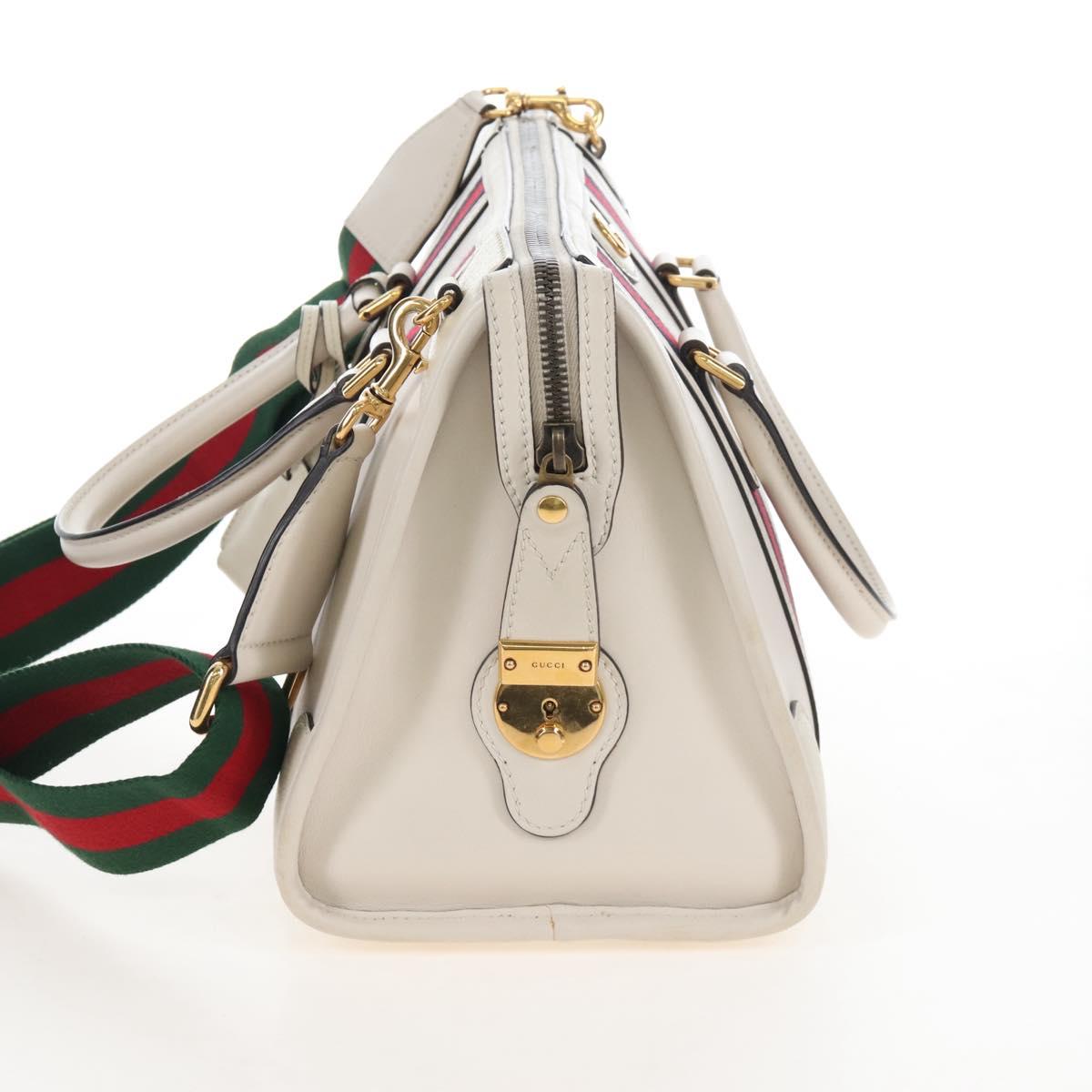 GUCCI Ophdia GG Sherry Line Hand Bag Leather 2way White Gold 715666 Auth 207006V