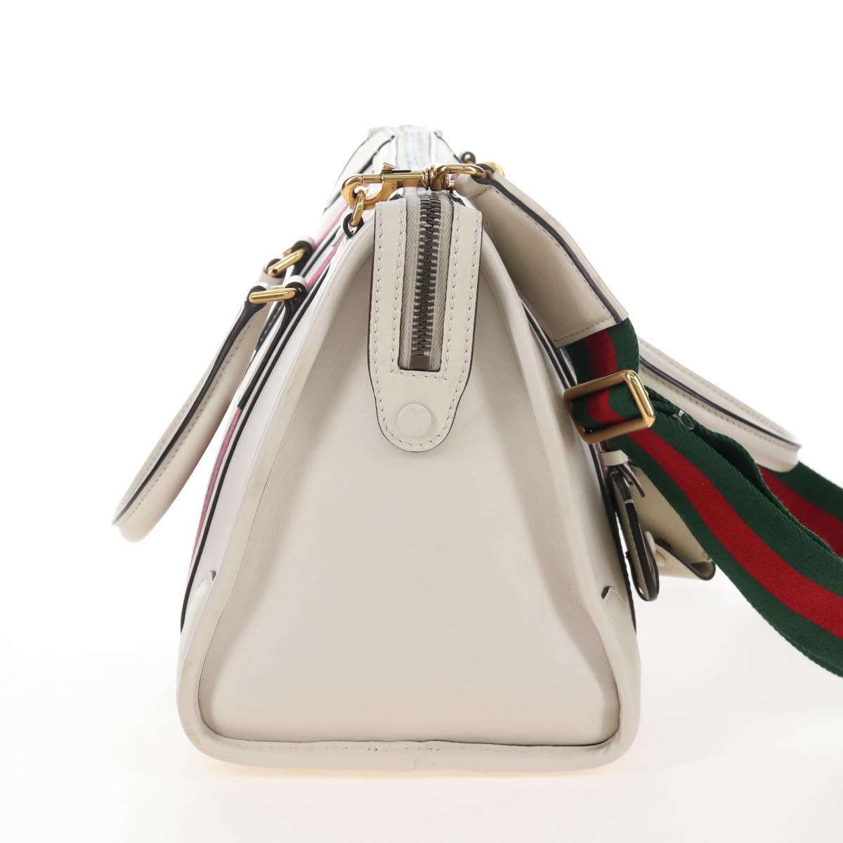 GUCCI Ophdia GG Sherry Line Hand Bag Leather 2way White Gold 715666 Auth 207006V