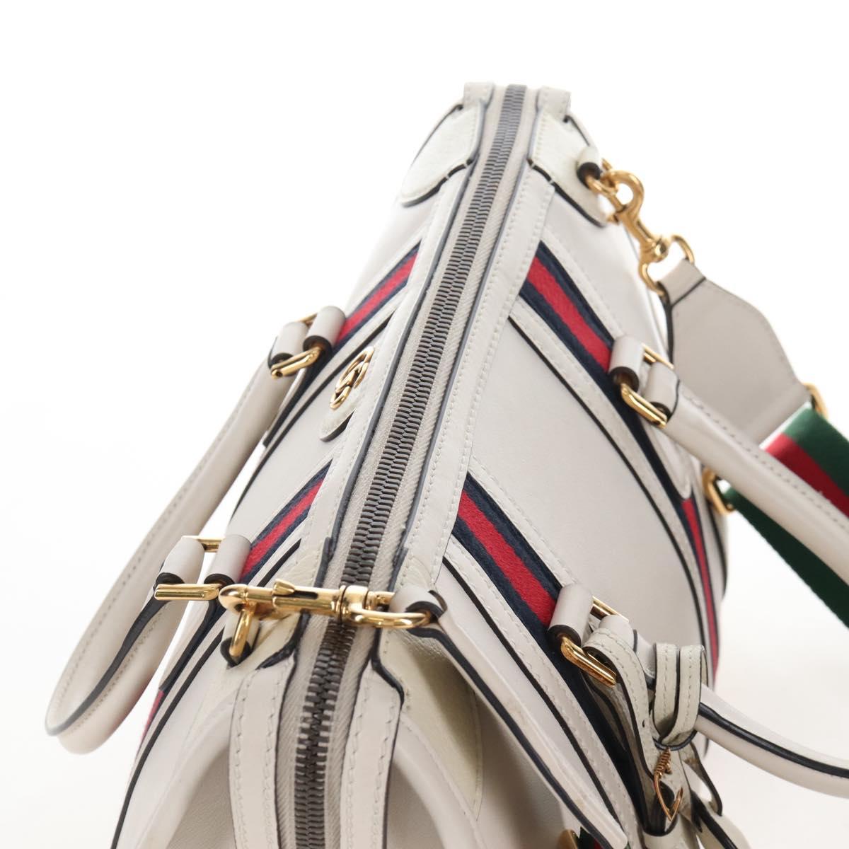 GUCCI Ophdia GG Sherry Line Hand Bag Leather 2way White Gold 715666 Auth 207006V