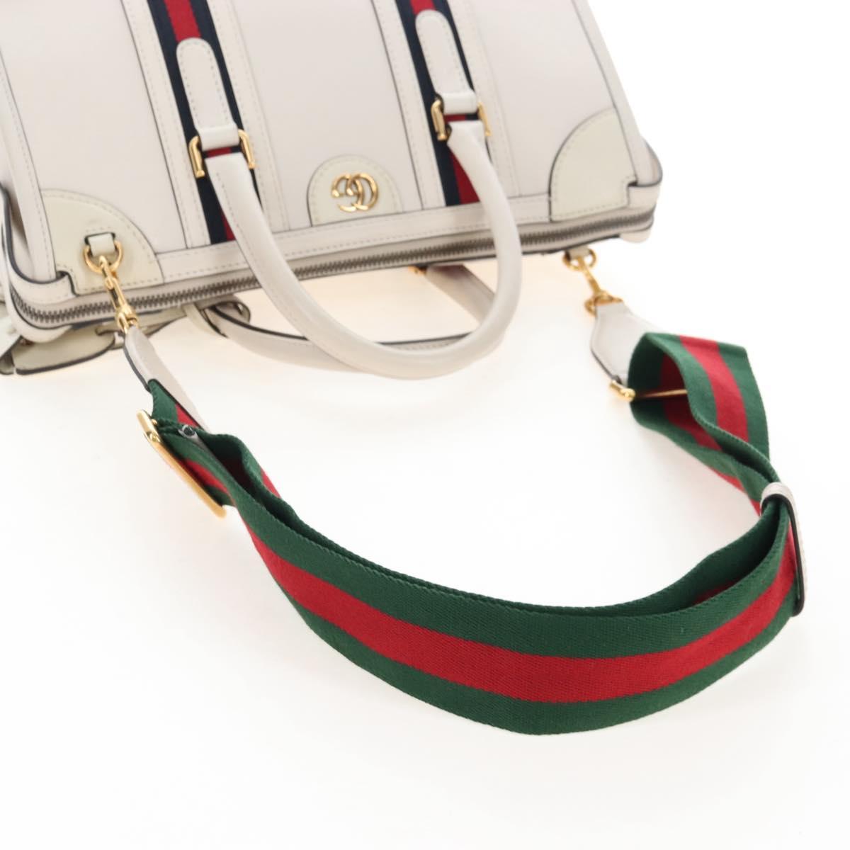 GUCCI Ophdia GG Sherry Line Hand Bag Leather 2way White Gold 715666 Auth 207006V