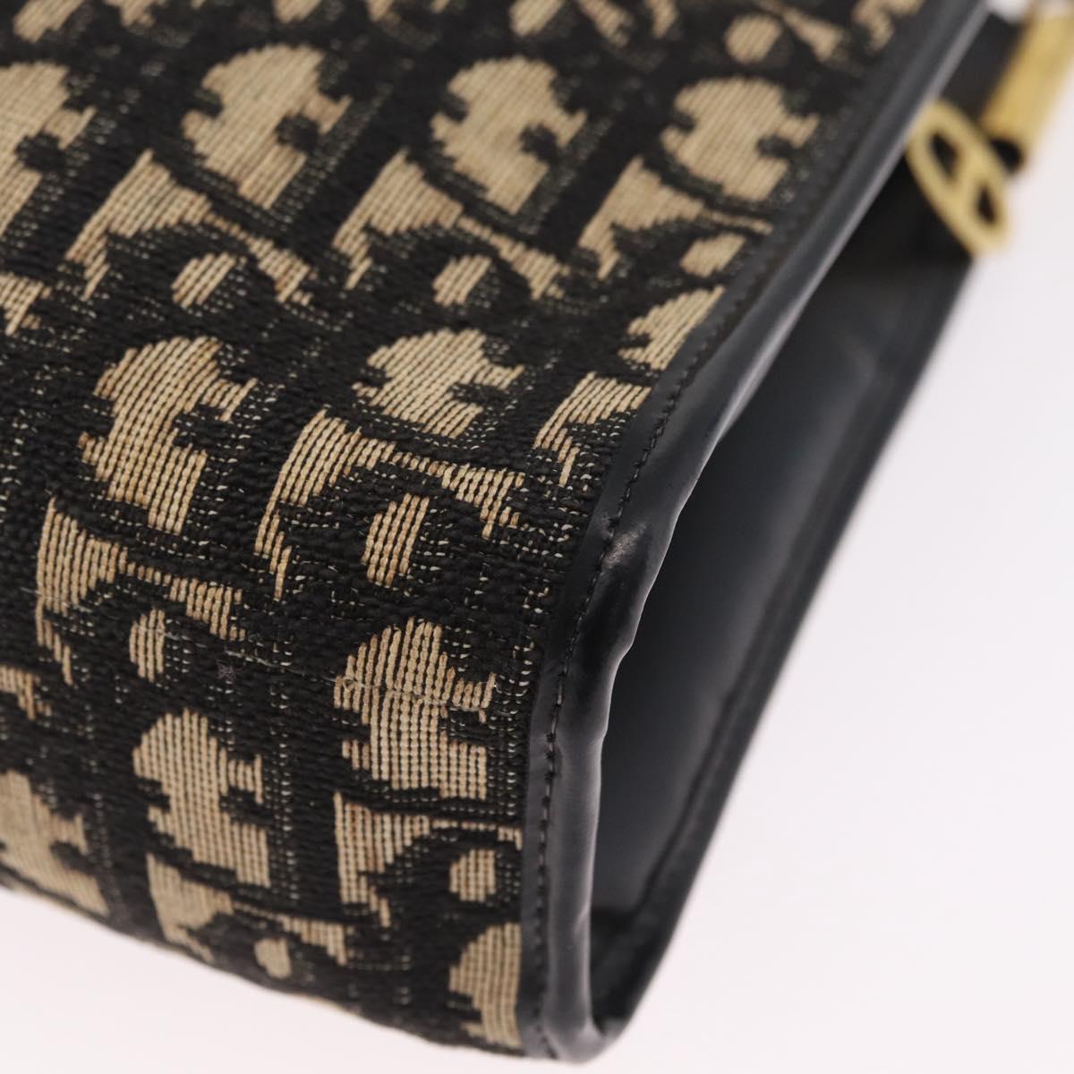 Christian Dior Trotter Canvas Shoulder Bag Navy Gold Auth 207020