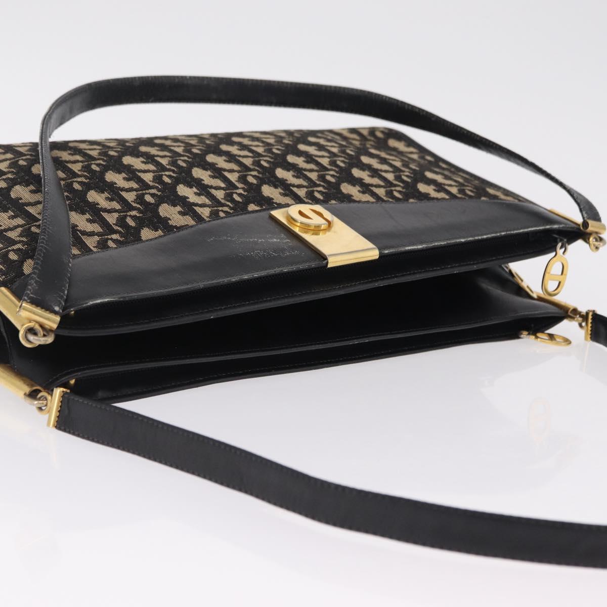 Christian Dior Trotter Canvas Shoulder Bag Navy Gold Auth 207020