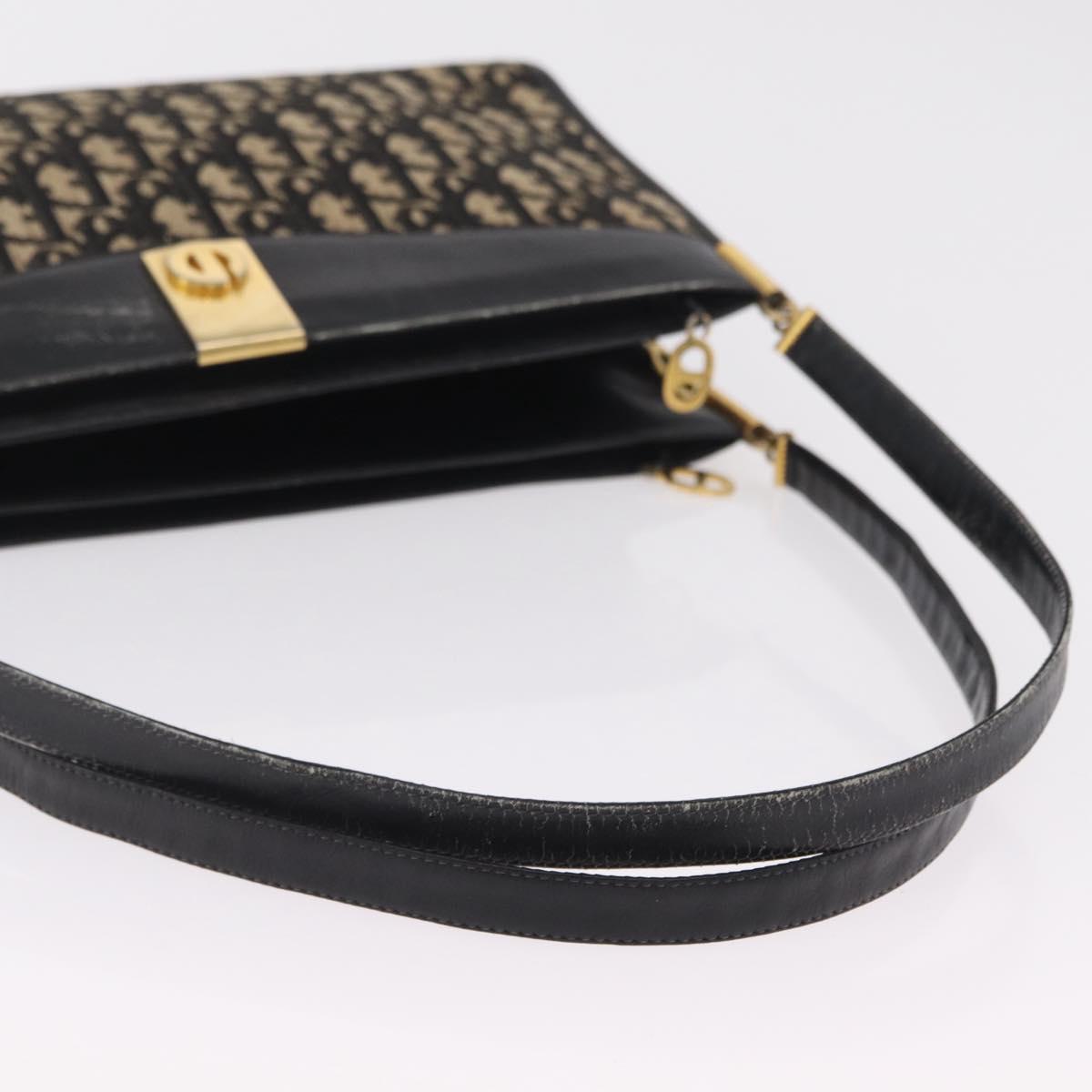 Christian Dior Trotter Canvas Shoulder Bag Navy Gold Auth 207020