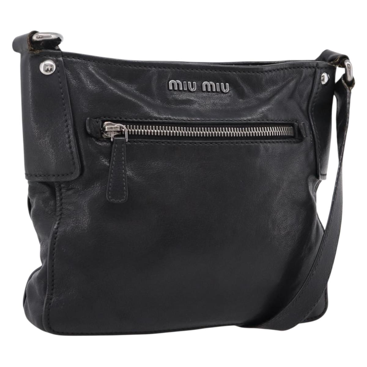 Miu Miu Shoulder Bag Leather Black Silver Auth 207021